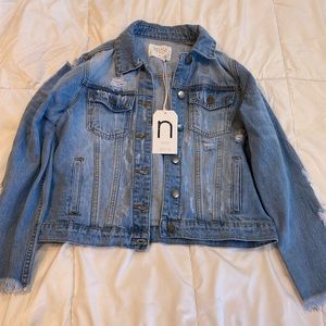 Distress Denim Womens Jacket Natures Denim Pink Lilly Size L